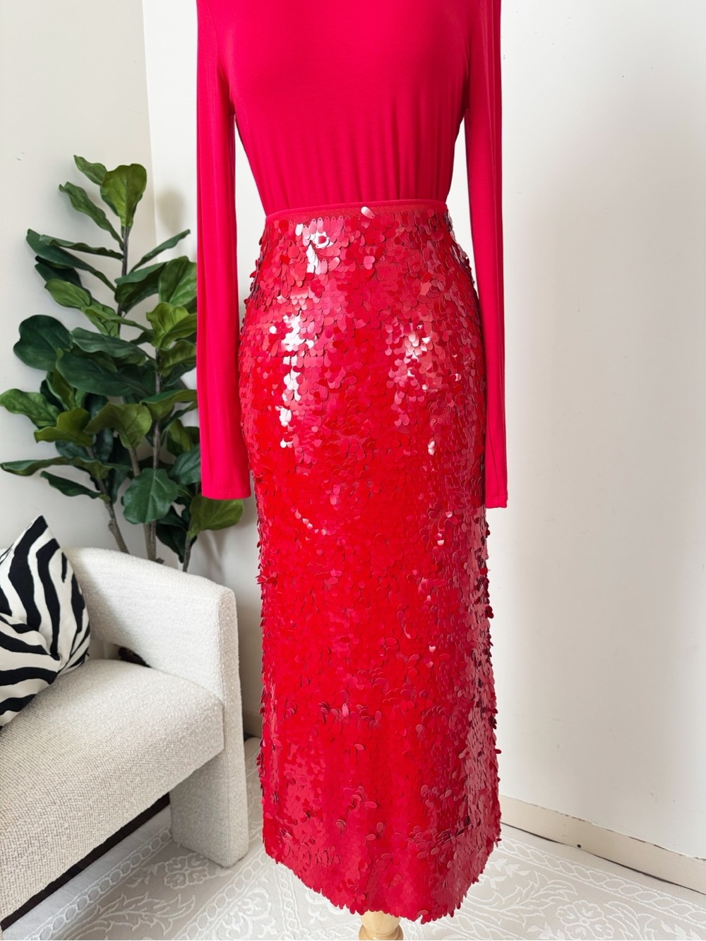 Red Sequin Midi Skirt - Picture 6 of 15
